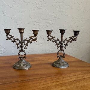 2‎ mini metal tri candle stickholders Vintage decor